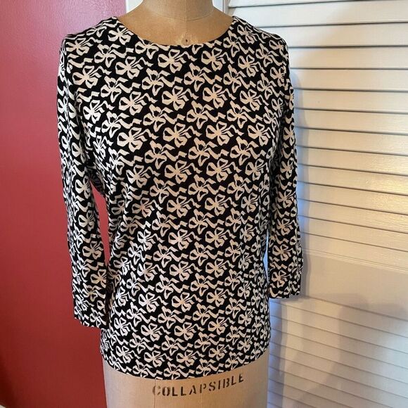 J CREW | black & cream bow pattern sweater XS - Picture 1 of 6